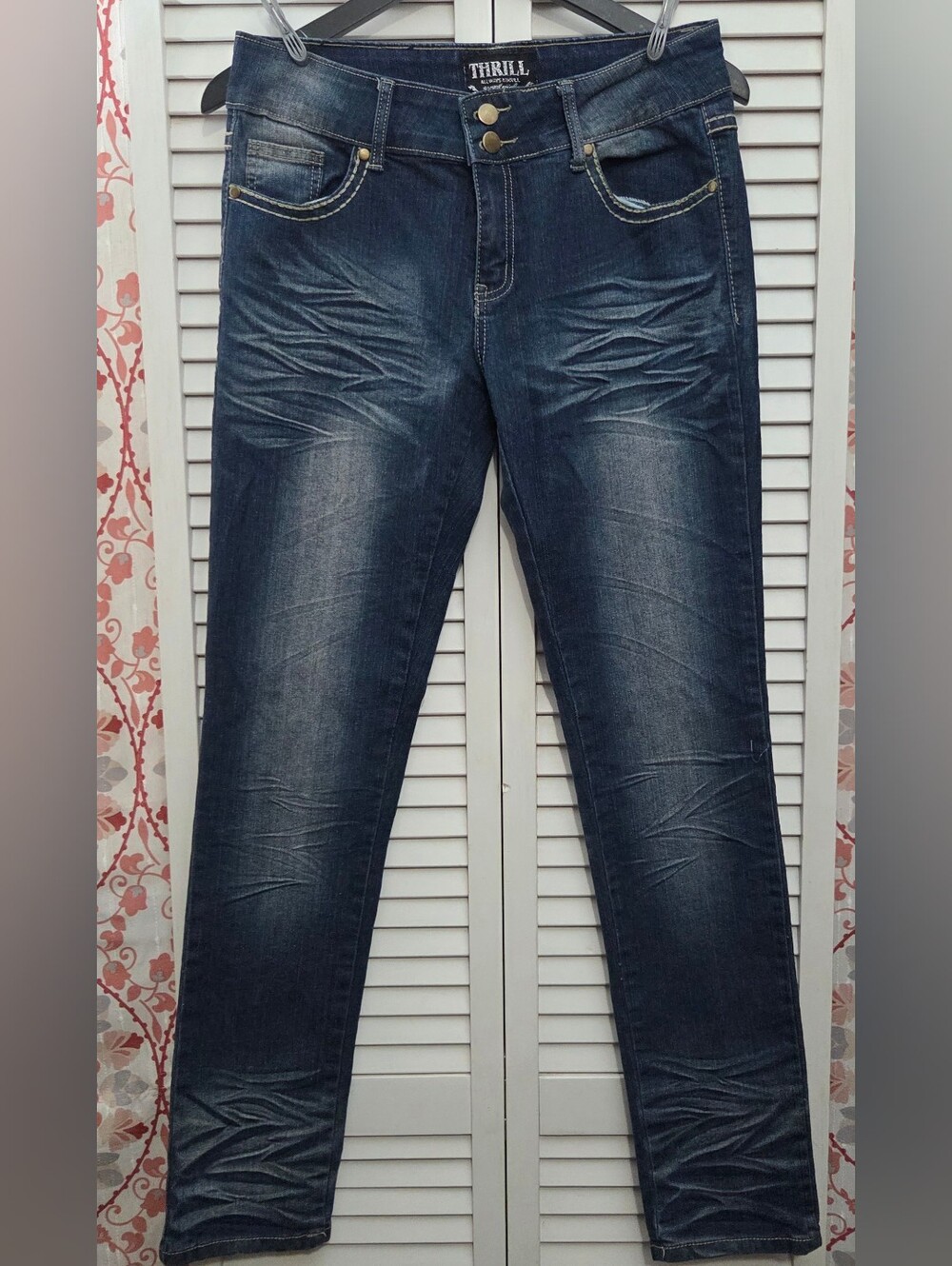 Thrill Denim Women's Dark Blue High Rise Skinny Jeans Y2K Style